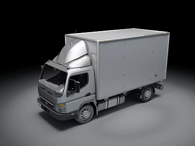 Silver Box Truck with Cargo Container and Modern Cab Design in 3D Rendering View 3d model