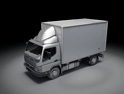 Silver Box Truck with Cargo Container and Modern Cab Design in 3D Rendering View 3d model