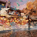 Commercial Landscape with Traditional Architecture Colorful Lanterns and Festive Evening Decorations