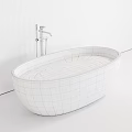 Modern Oval Shaped Cream Colored Bathtub In Bathroom Interior With Black Faucet