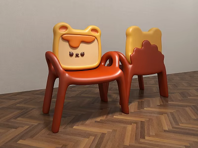 Cute Cartoon Shaped Children's Chairs With Orange Yellow Design And Smooth Plastic Material 3d model