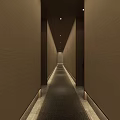 Modern Hotel Corridor With Wooden Textured Walls Recessed Lighting And Carpeted Floor