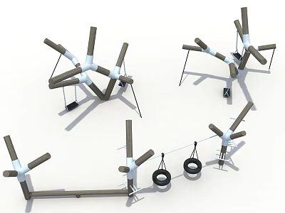 Fun Kids Outdoor Playground Equipment With Climbing Structures Swings And Rings 3d model