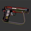 Modern Red And Black Pistol With Metallic Stand And Detailed Grip Design