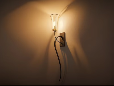Elegant Wall Lamp with Glass Shade and Metal Bracket Emitting Warm Light on Wall 3d model