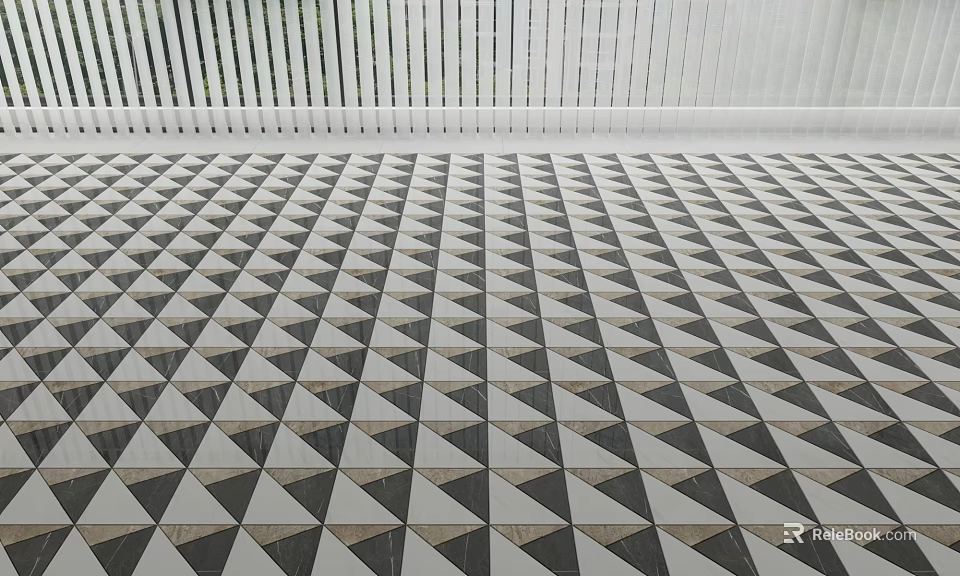 Black And White Triangular Pattern Floor Tiles For Modern Interior Design 3d model 