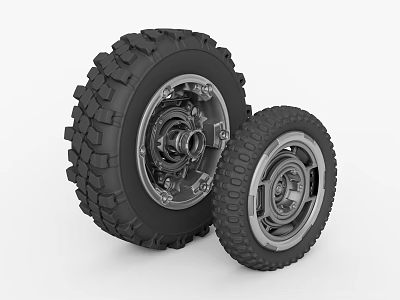 Two Off Road Tires With Deep Block Tread And Alloy Rims 3d model