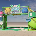 Vibrant Spring Sports Event Gateway With Green Frame Baseball Bat Large Baseball And Colorful Balloons