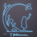 Neon Lighting Combination with Children Silhouettes Leaves and Butterfly Design