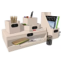 Desk Organizer Storage Compartments Pencils Colored Pens Scissors Notebook Architecture Design Book Glass With Straw
