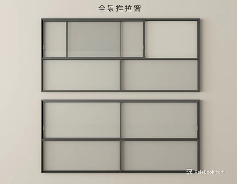Panoramic Sliding Windows With Double Section Frame And Glass Panel Design 3d model
