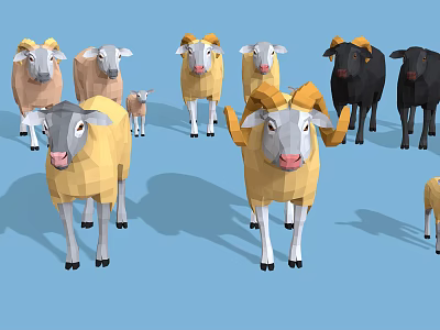 Low Poly 3D Sheep Models With Various Colors On Blue Background 3d model