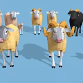 Low Poly 3D Sheep Models With Various Colors On Blue Background 3d model