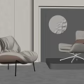 Modern Upholstered Accent Chairs In Beige Brown With Circular Mirror Backdrop 3d model