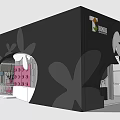 Black Exhibition Booth With Floral Patterns Tea Reading World Logo And Arched Design