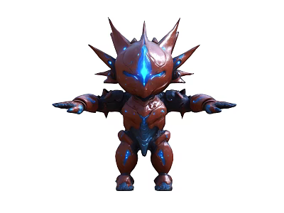 Spiked Armored Action Figure With Blue Glowing Accents And Red Body Design 3d model