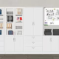 Organized White Office Bookcase With Storage Drawers Folders Books And Whiteboard