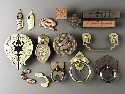 Decorative Handles With Various Shapes And Intricate Metal Craftsmanship Details 3d model