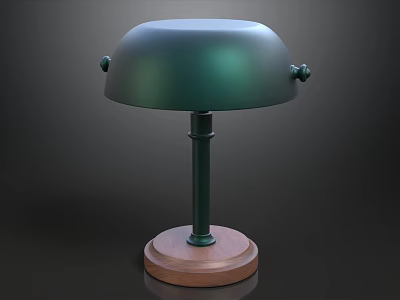Green Table Lamp with Metal Stand and Wooden Base for Modern Home Decor 3d model