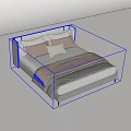 Modern Double Bed with Upholstered Headboard Beige Pillows and Striped Blanket