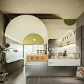 Modern Simple Bubble Tea Shop Interior Design With Bar Counter Display Cabinet And Green Plants