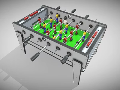 Fun Foosball Table Game Equipment With Colorful Player Figures And Green Surface 3d model