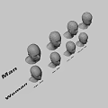 Game Film Character Head Models for Man Woman with High Mid Low Very Low Poly