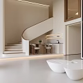 Modern Minimalist Clubhouse Lobby With Floral Arrangement And Display Shelves
