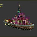 Red Tugboat Watercraft with Deck Equipment Lifebuoys Antennas and Railings