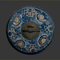 Traditional Ceramic Jar With Lid And Painted Blue White Landscape Figures
