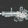 Mechanical Weapon Design With Red Yellow Accents Barrel Pipe And Ammunition Drum