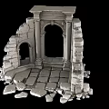 Ancient Historical Ruins With Stone Columns Archway And Scattered Stone Blocks