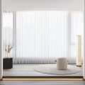 White Vertical Blinds For Minimalist Living Room With Floor To Ceiling Windows And Natural Light