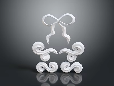 Elegant White Decorative Components With Bow And Intricate Scroll Cloud Patterns 3d model