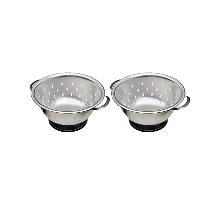 Stainless Steel Colanders Set of Two with Handles Black Bases and Drainage Holes Kitchen Tools 3d model