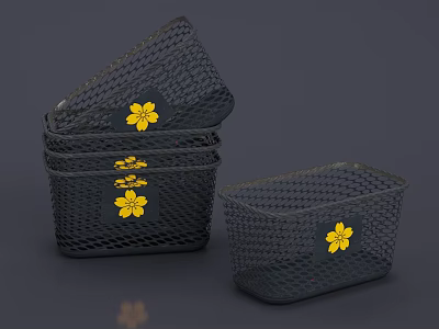 Black Woven Storage Baskets With Yellow Flower Patterns For Home Organizing 3d model