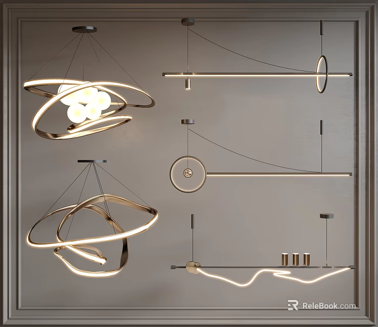 Modern Chandeliers With Circular Curved And Geometric Designs For Interior Spaces 3d model 