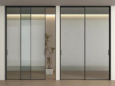 Modern Sliding Doors With Ribbed and Frosted Glass in Black Frames for Contemporary Home Interior 3d model