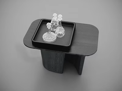 Modern Black Wooden Coffee Table With Tray And Transparent Crystal Decorations 3d model