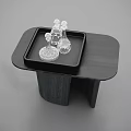 Modern Black Wooden Coffee Table With Tray And Transparent Crystal Decorations