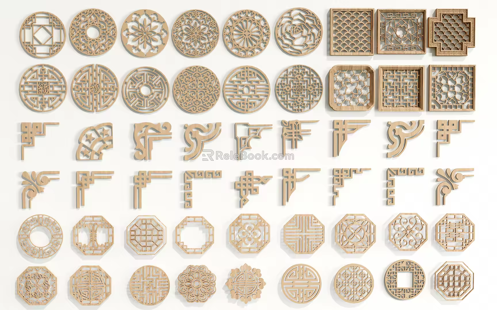 Chinese-style carved pattern totem window carved pane 3d model