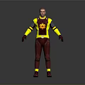 Futuristic Superhero Costume 3D Model With Red Yellow Design And Glowing Chest Emblem