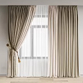 Beige Curtains With Sheer White Panels And Tieback Design For Modern Window Decoration