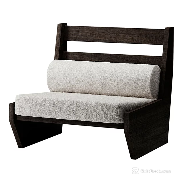 Modern Accent Chair With Dark Wooden Frame And Light Soft Fabric Cushion 3d model 