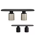 Modern Black Tabletop Dining Table With Silver Cylindrical Bases And Sleek Design 3d model