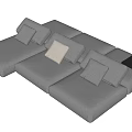 Modern Modular Three Seater Sofa In Gray Fabric With Comfortable Soft Cushions 3d model