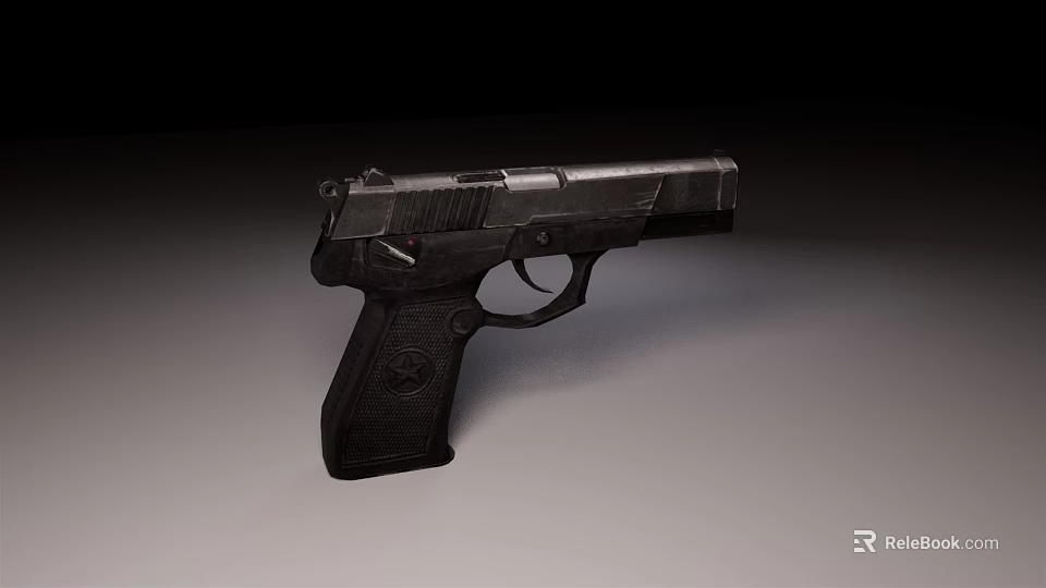 Black Modern Pistol Firearm With Metallic Finish And Textured Grip 3d model 