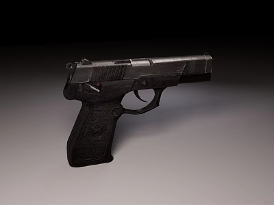 Black Modern Pistol Firearm With Metallic Finish And Textured Grip 3d model