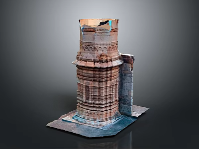 Ancient Architectural Model of Intricate Stone Tower with Layered Structure and Base 3d model