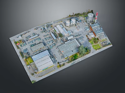 Modern Industrial Facility Model Featuring Buildings Storage Tanks And Vehicles 3d model